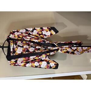 Floral Print Satin Robe with Black Trim Delicates Large